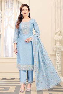 Picture of Captivating Blue Art Silk Designer Straight Cut Suit for a Party