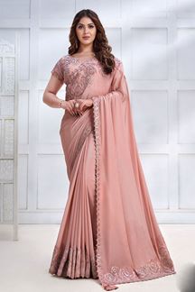 Picture of Outstanding Peach Designer Saree for Engagement and Reception