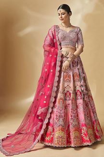 Picture of Flawless Peach and Pink Designer Bridal Lehenga Choli for Wedding and Reception