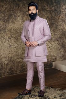 Picture of Attractive Purple Designer Indo-Western Nawabi Style Sherwani Set for Engagement and Reception