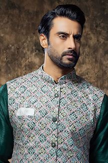 Picture of Majestic Teal Green Designer 3 Piece Men’s Wear for Wedding and Engagement