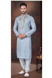 Picture of Stylish Grey Designer Kurta and Churidar Set for Wedding and Festivals