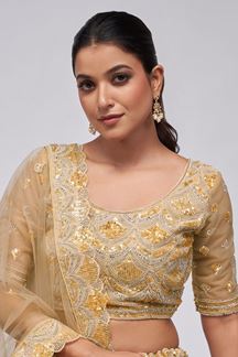 Picture of Pretty Gold Designer Lehenga Choli for Engagement and Reception 