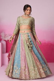 Picture of Dazzling Multi and Lime Green Designer Lehenga Choli for Sangeet and Reception