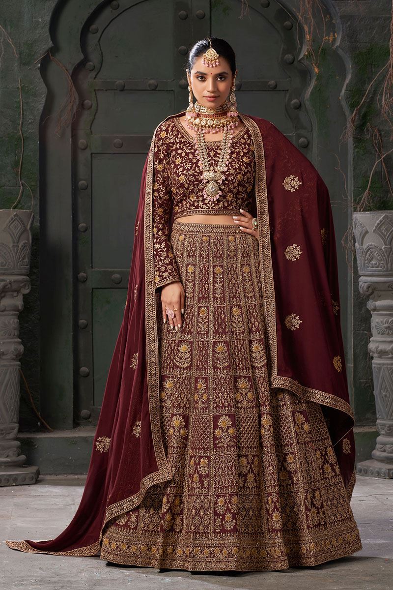 Heavenly Maroon Designer Bridal Lehenga Choli for Wedding and Reception