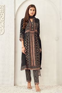 Picture of Fashionable Black Printed Designer Straight Cut Suit for Party
