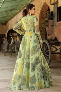 Picture of Bollywood Olive Green Designer Gown for Party, Mehendi, and Festivals