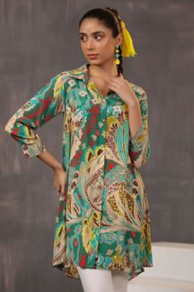 Picture of Exuberant Green Designer Short Top for Casual Wear