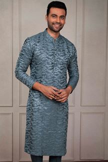 Picture of Impressive Turquoise Blue Designer Kurta Pant Set for Engagement, Reception, Wedding, Party, and Festivals