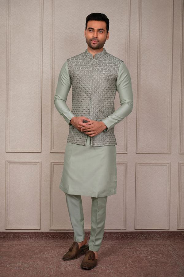 Picture of Charismatic Pista Green Designer 3-Piece Men’s Suit for Engagement, Reception, and Party