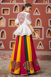 Picture of Smashing Multi and White Designer Indo-Western Navratri Lehenga Choli for Garba Raas 