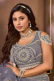Picture of Ethnic Dark Grey Designer Lehenga Choli for Engagement, Wedding, and Reception