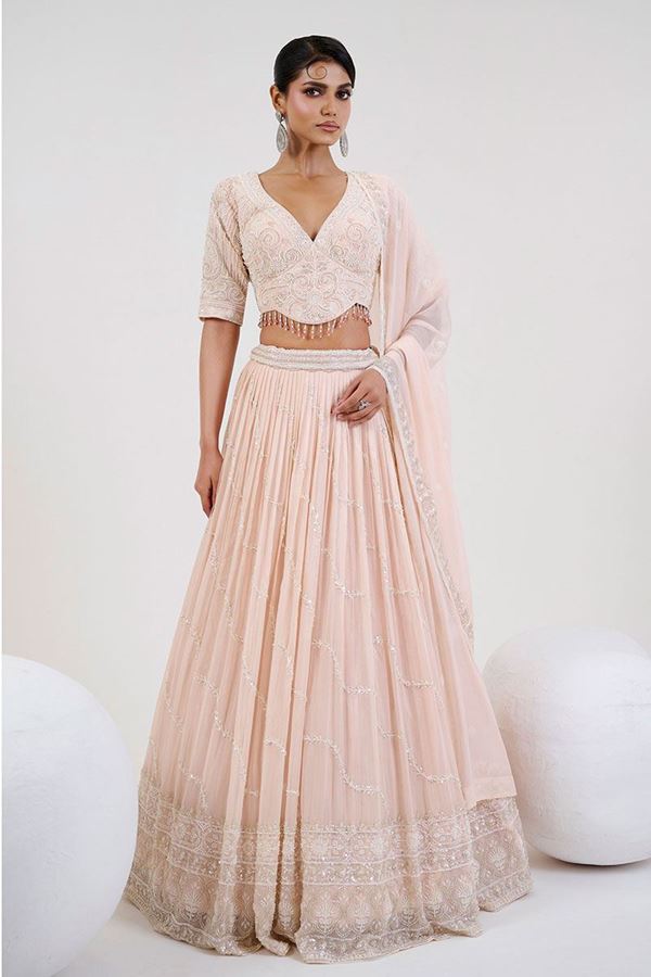 Picture of Appealing Peach Designer Lehenga Choli for Engagement, Wedding, and Reception