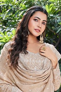 Picture of Smashing Beige Designer Palazzo Suit for Wedding, Sangeet and Festivals