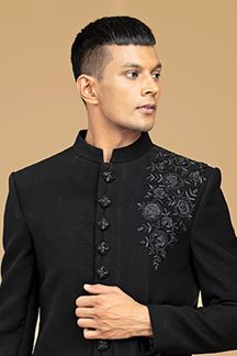 Picture of Dashing Black Designer Indowestern Sherwani for Sangeet and Reception