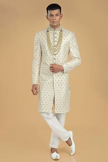 Picture of Stylish Cream Designer Groom’s Sherwani for Wedding and Engagement