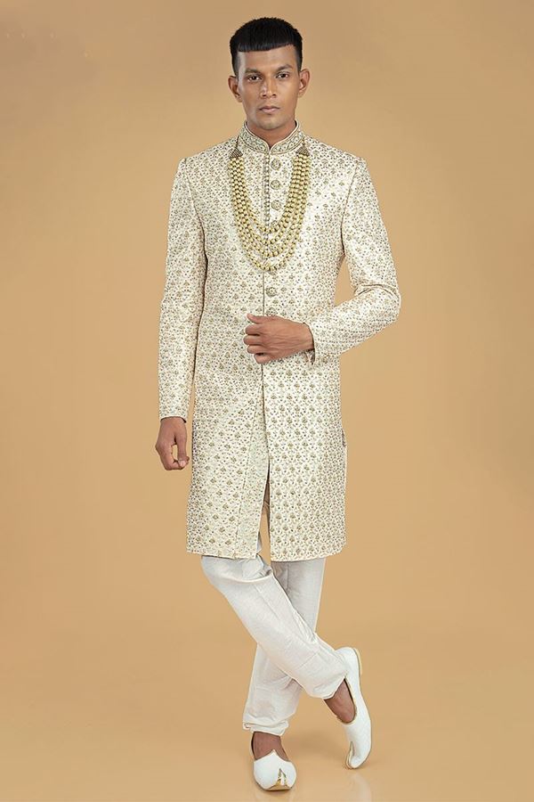 Picture of Stylish Cream Designer Groom’s Sherwani for Wedding and Engagement