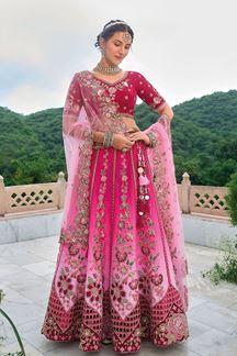 Picture of Charming Shaded Rani Pink Designer Bridal Lehenga Choli for Wedding and Reception