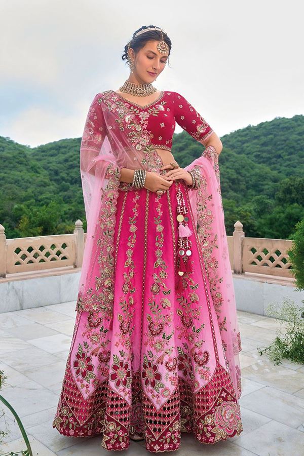 Picture of Charming Shaded Rani Pink Designer Bridal Lehenga Choli for Wedding and Reception