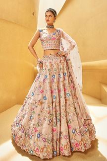 Picture of Spectacular Floral Rose Gold Designer Indo-Western Lehenga Choli for Engagement and Reception