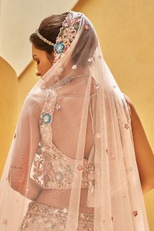 Picture of Spectacular Floral Rose Gold Designer Indo-Western Lehenga Choli for Engagement and Reception