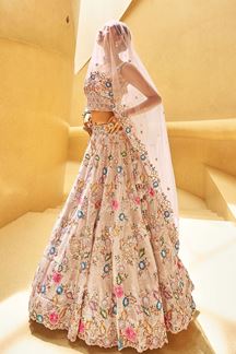 Picture of Spectacular Floral Rose Gold Designer Indo-Western Lehenga Choli for Engagement and Reception