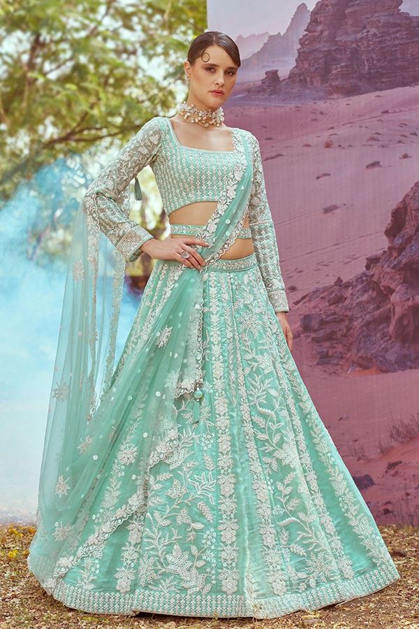 Picture of Dazzling Sea Green Designer Lehenga Choli for Engagement and Reception