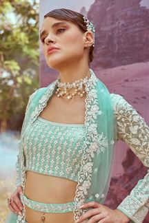 Picture of Dazzling Sea Green Designer Lehenga Choli for Engagement and Reception