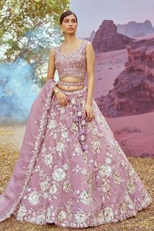 Picture of Flamboyant Lavender Designer Indo-Western Lehenga Choli for Engagement and Reception