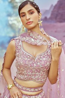Picture of Flamboyant Lavender Designer Indo-Western Lehenga Choli for Engagement and Reception