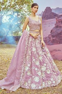Picture of Flamboyant Lavender Designer Indo-Western Lehenga Choli for Engagement and Reception