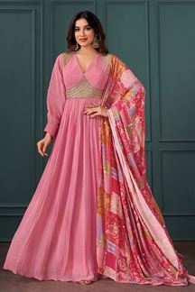 Picture of Vibrant Pink Georgette Designer Anarkali Suit for Reception, Party and Festivals