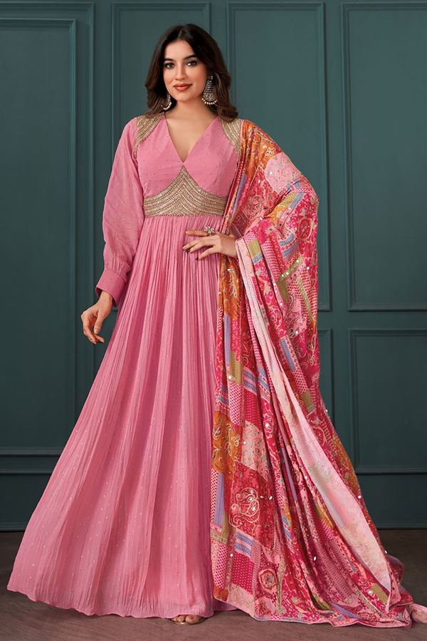 Picture of Vibrant Pink Georgette Designer Anarkali Suit for Reception, Party and Festivals