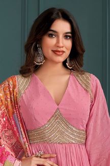 Picture of Vibrant Pink Georgette Designer Anarkali Suit for Reception, Party and Festivals