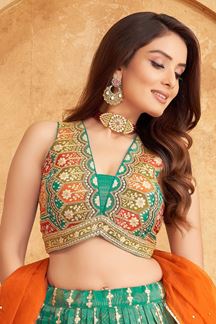 Picture of Surreal Sea Green Designer Indo-Western Lehenga Choli for Mehendi and Haldi