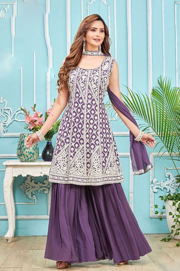 Picture of Ethnic Lavender Designer Gharara Suit for Engagement, Reception, Party and Festivals