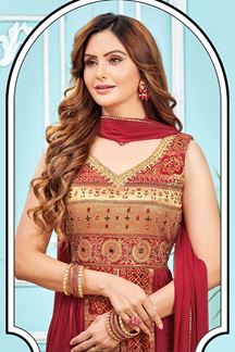 Picture of Spectacular Maroon Designer Palazzo Suit for Party, Sangeet, and Festivals