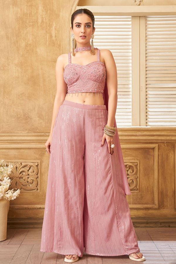 Picture of Beautiful Pink Designer Palazzo Suit for Party