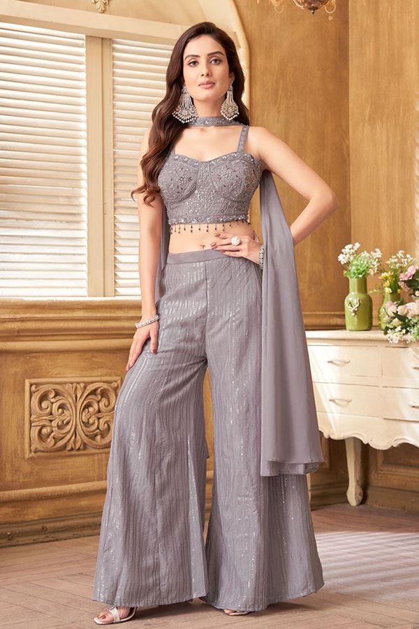 Picture of Artistic Grey Designer Palazzo Suit for Party