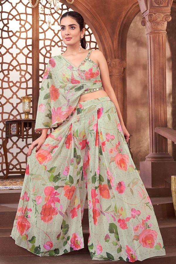 Picture of Magnificent Light Green Designer Palazzo Suit for Party