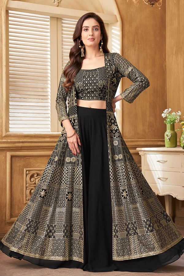 Picture of Astounding Black Designer Palazzo Suit for Party