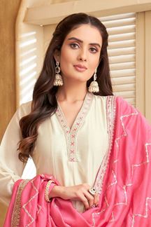 Picture of  HeavenlyCream Silk Designer Anarkali Suit for Sangeet, Festivals, and Party