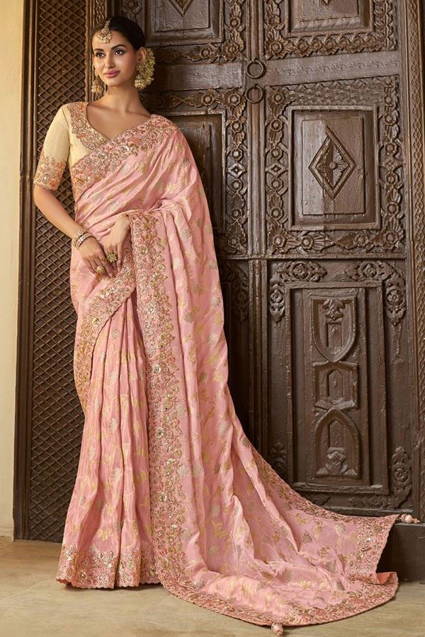 Picture of Royal Pure Viscose Tissue Jacquard Designer Saree for Wedding, Engagement, and Reception