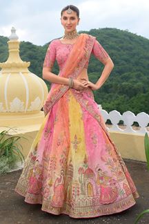 Picture of Heavenly Pink and Yellow Designer Wedding Lehenga Choli for Engagement, Sangeet, and Reception