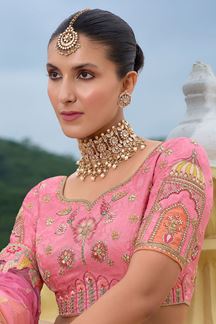 Picture of Heavenly Pink and Yellow Designer Wedding Lehenga Choli for Engagement, Sangeet, and Reception