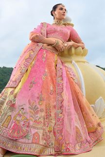 Picture of Heavenly Pink and Yellow Designer Wedding Lehenga Choli for Engagement, Sangeet, and Reception
