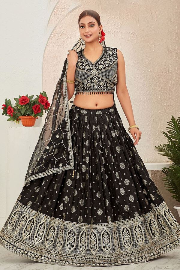 Picture of AestheticBlack Designer Indo-Western Lehenga Choli for Party and Reception