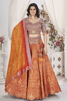 Picture of SmashingDull Orange Designer Bridal Lehenga Choli forWedding and Reception