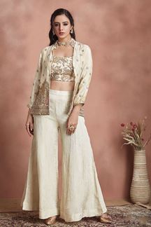 Picture of CreativeCream Silk Designer Palazzo Suit for Engagement and Party