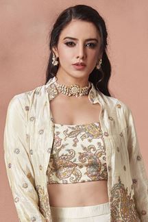 Picture of CreativeCream Silk Designer Palazzo Suit for Engagement and Party
